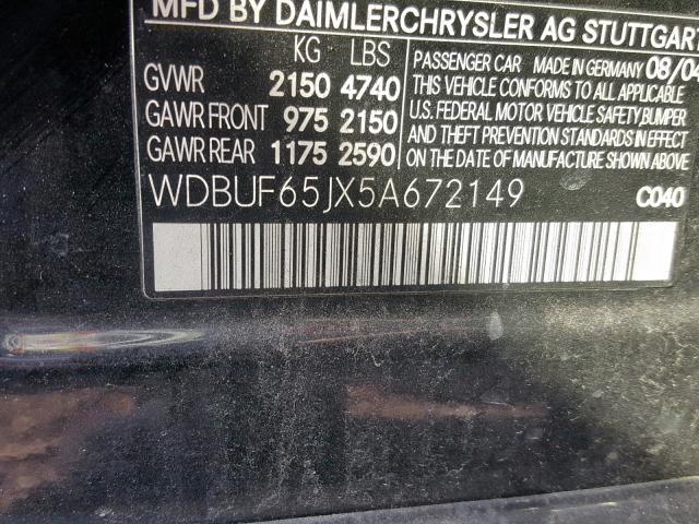 WDBUF65JX5A672149 - 2005 MERCEDES-BENZ E 320 GRAY photo 10