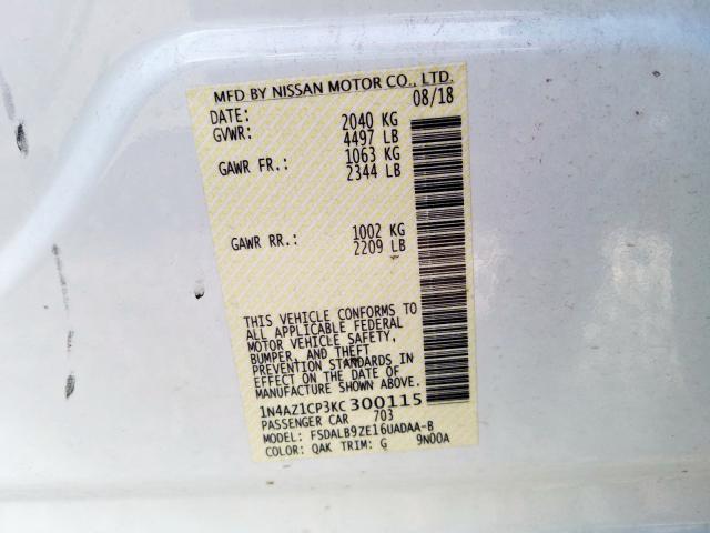 1N4AZ1CP3KC300115 - 2019 NISSAN LEAF S  photo 10