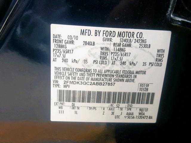 2FMDK3GC2ABB27857 - 2010 FORD EDGE SE BLUE photo 10