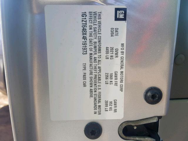 1G1ZT648X4F191973 - 2004 CHEVROLET MALIBU MAX 银色 照片 10