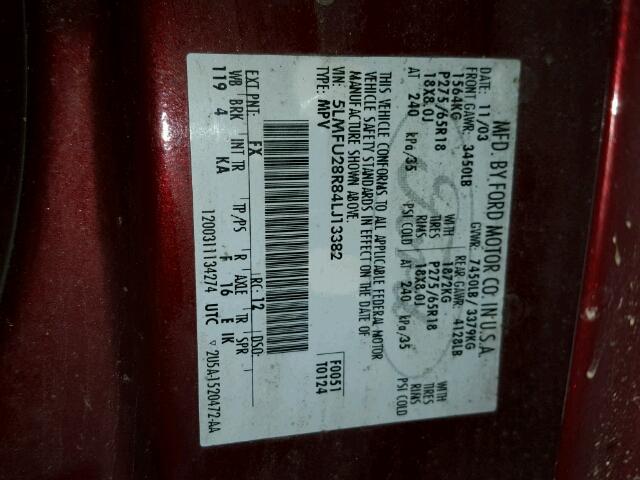 5LMFU28R84LJ13382 - 2004 LINCOLN NAVIGATOR 栗色 照片 10