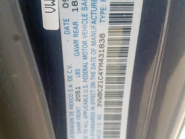 3VWBC21C4YM431838 - 2000 VOLKSWAGEN NEW BEETLE ლურჯი ფოტო 10