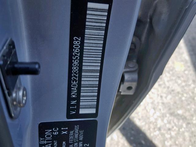 KNADE223896526082 - 2009 KIA RIO BASE GRAY photo 10