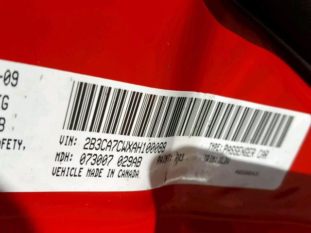 2B3CA7CWXAH100088 - 2010 DODGE CHARGER SR RED photo 10