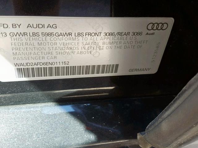 WAUD2AFD6EN011152 - 2014 AUDI S8 QUATTRO GRAY photo 10