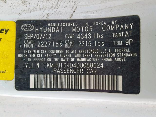 KMHHT6KD4DU088624 - 2013 HYUNDAI GENESIS CO WHITE photo 10