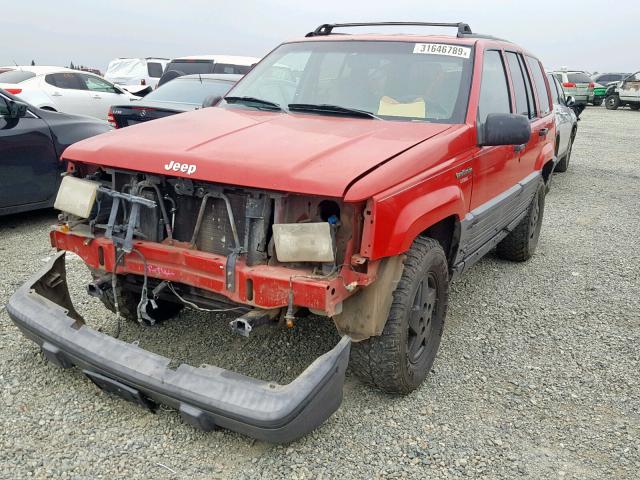 1J4GZ58Y8PC636860 - 1993 JEEP GRAND CHER RED photo 2