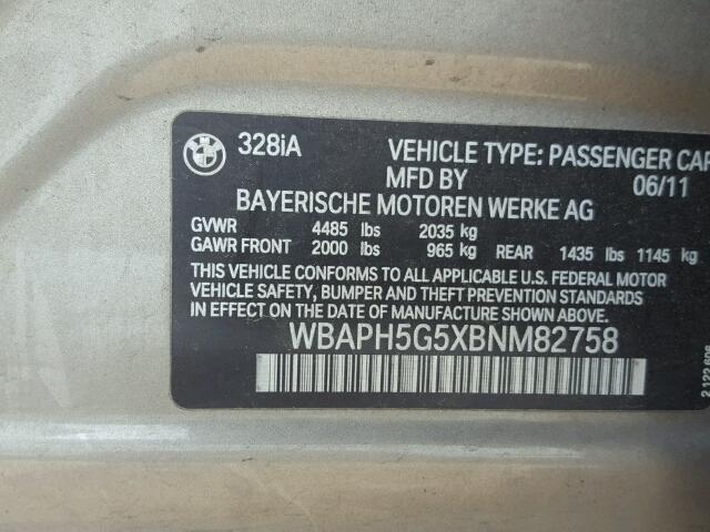 WBAPH5G5XBNM82758 - 2011 BMW 328 I SULE TAN photo 10