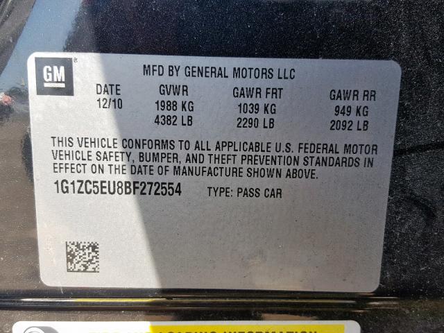 1G1ZC5EU8BF272554 - 2011 CHEVROLET MALIBU 1LT 黑色 照片 10