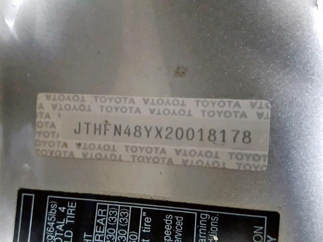 JTHFN48YX20018178 - 2002 LEXUS SC 430 SILVER photo 10