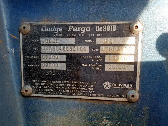 0000D27BD4S050106 - 1974 DODGE RAM BLUE photo 10