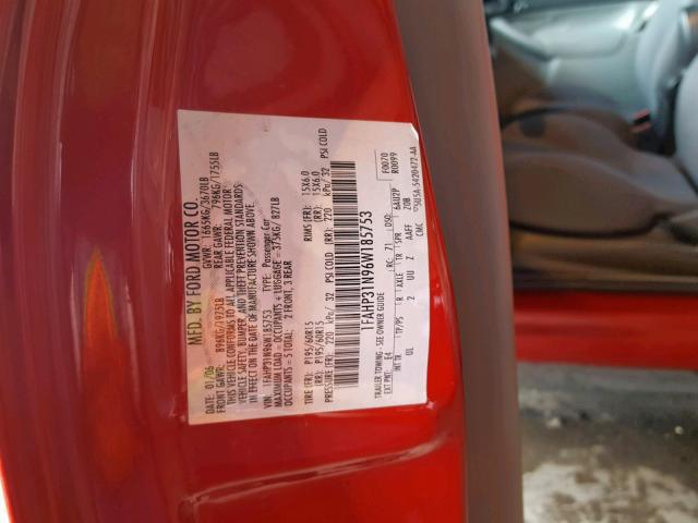 1FAHP31N96W185753 - 2006 FORD FOCUS ZX3 RED photo 10