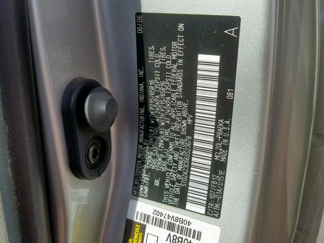 5TDZA23C66S523678 - 2006 TOYOTA SIENNA CE SILVER photo 10