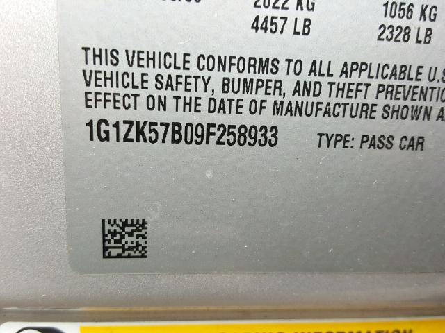 1G1ZK57B09F258933 - 2009 CHEVROLET MALIBU LTZ 银色 照片 10