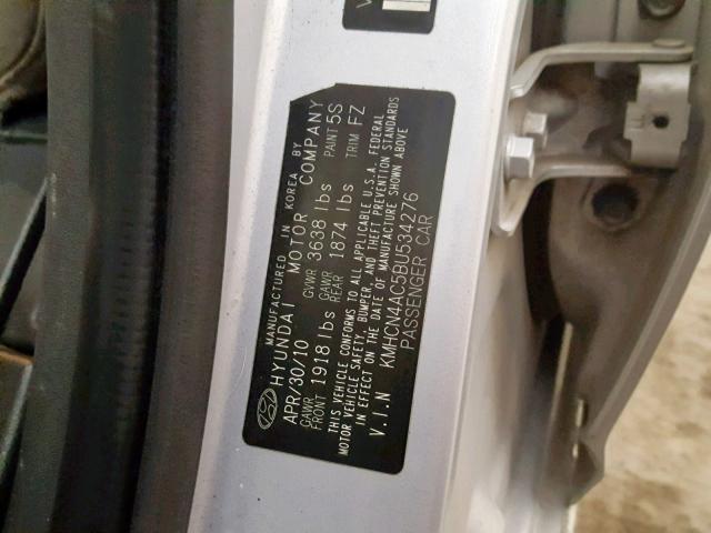 KMHCN4AC5BU534276 - 2011 HYUNDAI ACCENT GLS SILVER photo 10