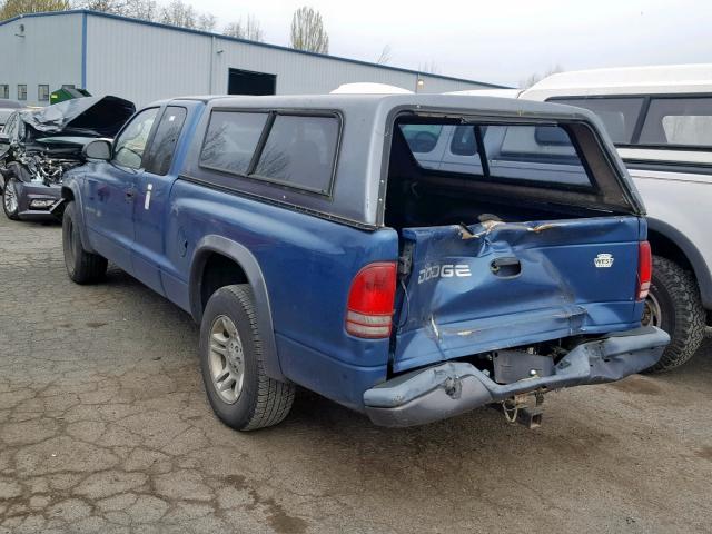 1B7GL12X42S720236 - 2002 DODGE DAKOTA BAS BLUE photo 3