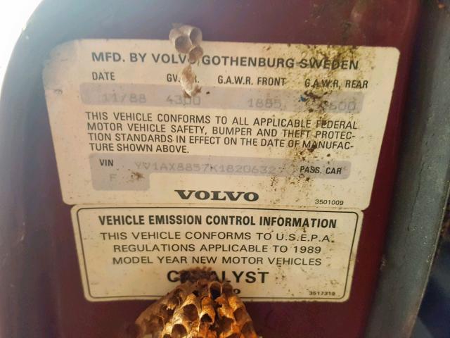 YV1AX8857K1820632 - 1989 VOLVO 245 DL RED photo 10