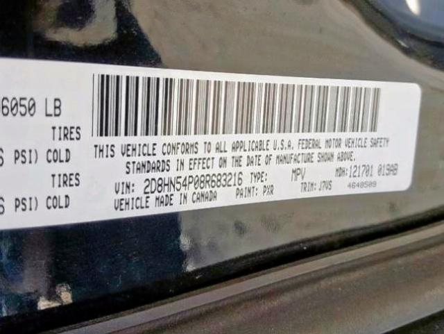 2D8HN54P08R683216 - 2008 DODGE GRAND CARA BLACK photo 10