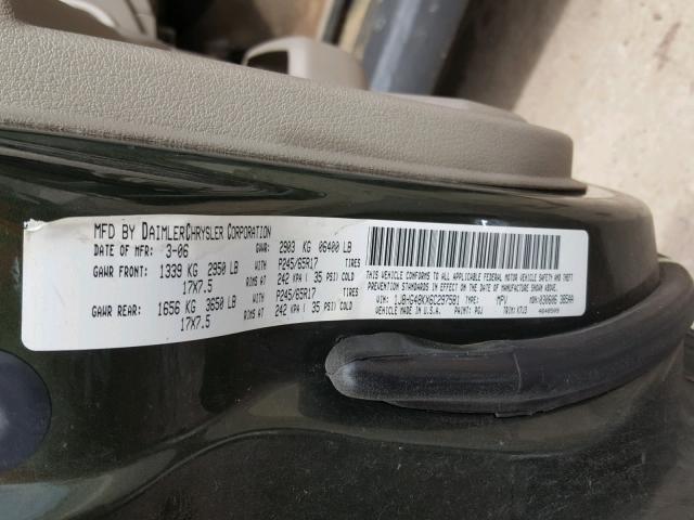 1J8HG48KX6C297581 - 2006 JEEP COMMANDER GREEN photo 10