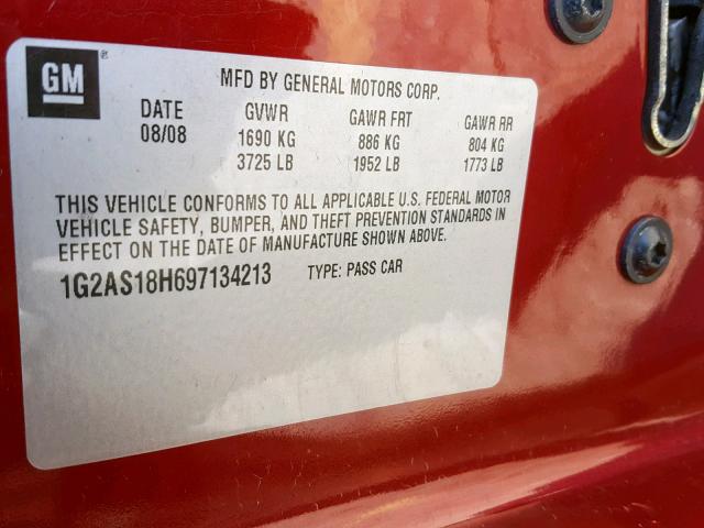 1G2AS18H697134213 - 2009 PONTIAC G5 MAROON photo 10