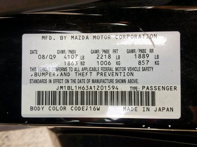 JM1BL1H63A1201594 - 2010 MAZDA 3 S BLACK photo 10