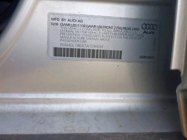 WAUGL78E47A106404 - 2007 AUDI NEW S4 QUA SILVER photo 10