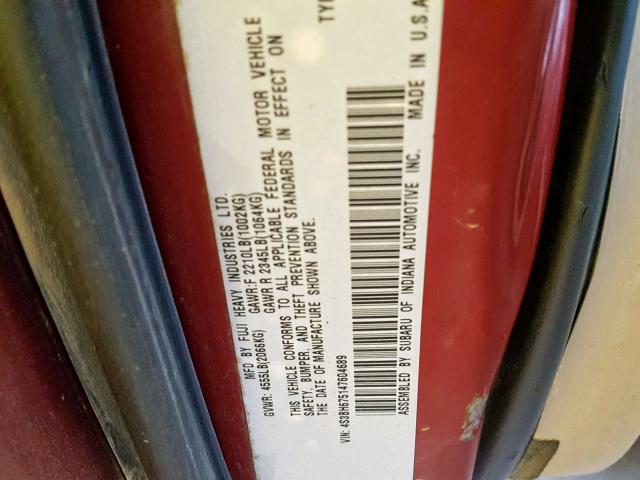 4S3BH675147604689 - 2004 SUBARU LEGACY OUT MAROON photo 10