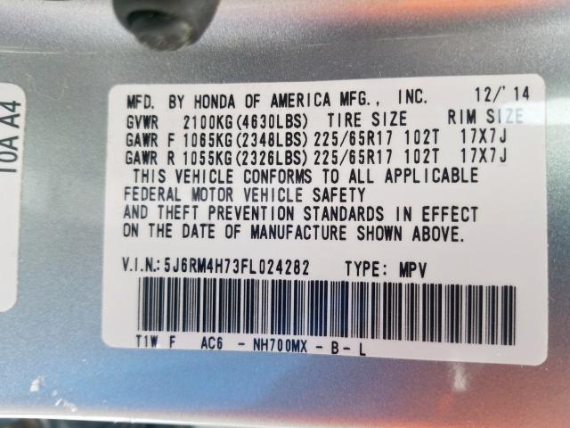 5J6RM4H73FL024282 - 2015 HONDA CR-V EXL  photo 10