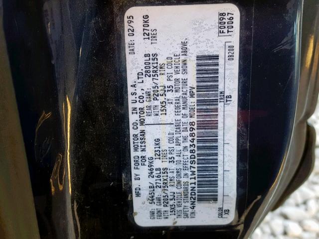 4N2DN11W7SD834898 - 1995 NISSAN QUEST XE BLUE photo 10