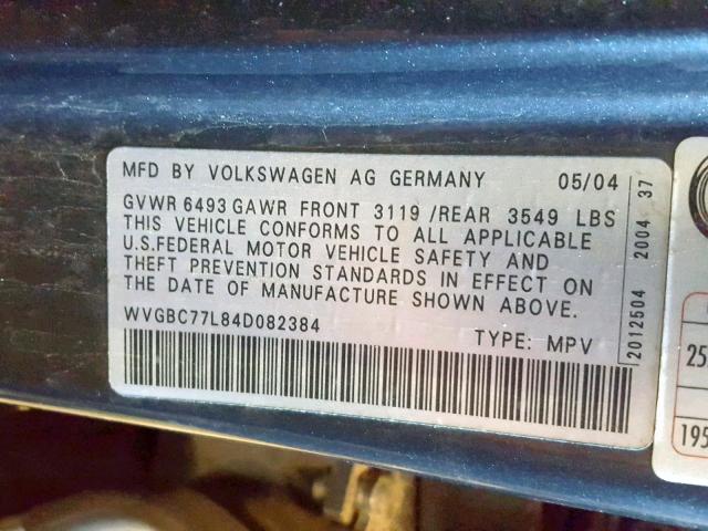 WVGBC77L84D082384 - 2004 VOLKSWAGEN TOUAREG 3. GRAY photo 10