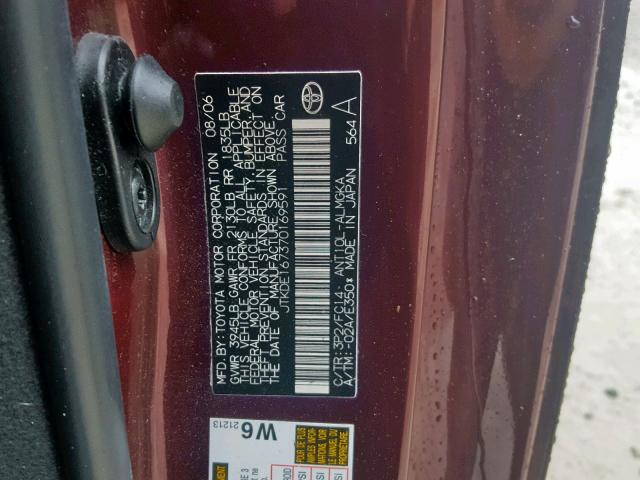 JTKDE167370169591 - 2007 TOYOTA SCION TC Bordeaux photo 10