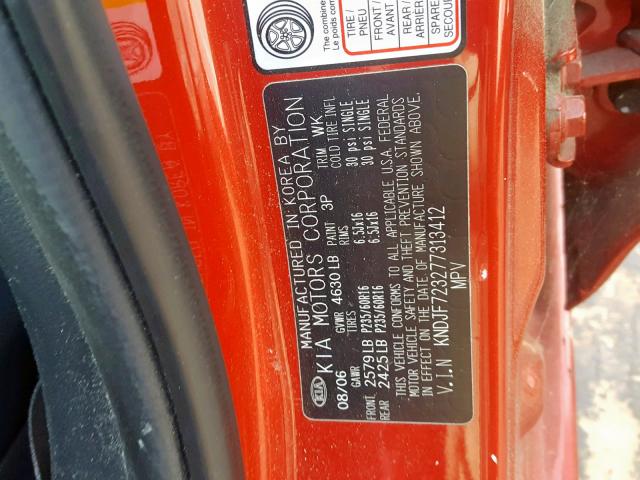 KNDJF723277313412 - 2007 KIA SPORTAGE E RED photo 10