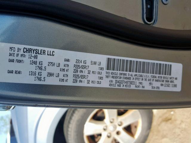 3D4GG57V49T582311 - 2009 DODGE JOURNEY SX GRAY photo 10