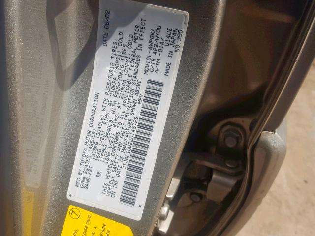 JTJGF10U220145725 - 2002 LEXUS RX 300 GOLD photo 10