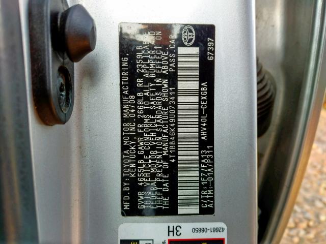 4T1BB46K49U073411 - 2009 TOYOTA CAMRY HYBR SILVER photo 10