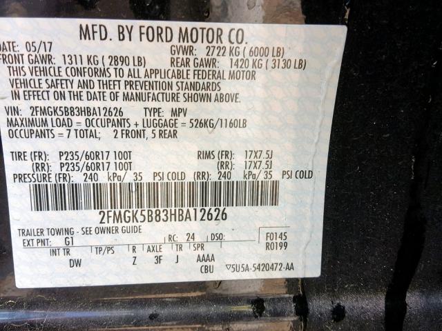 2FMGK5B83HBA12626 - 2017 FORD FLEX SE BLACK photo 10