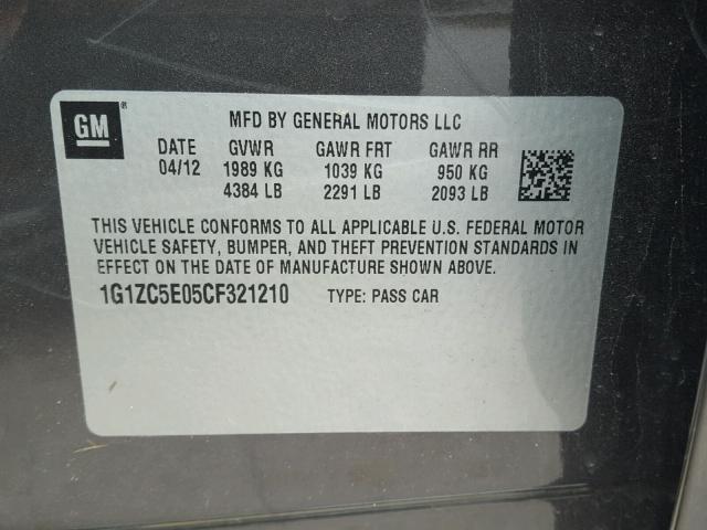 1G1ZC5E05CF321210 - 2012 CHEVROLET MALIBU 1LT 石墨色 照片 10