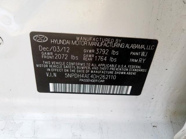 5NPDH4AE4DH262110 - 2013 HYUNDAI ELANTRA GLS  photo 10