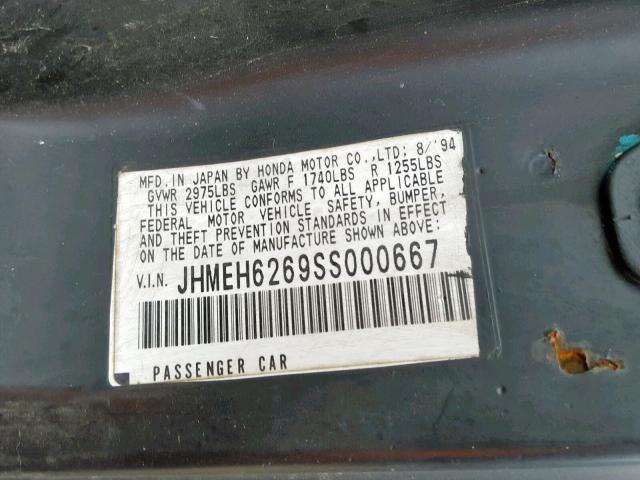 JHMEH6269SS000667 - 1995 HONDA CIVIC DEL BLACK photo 10