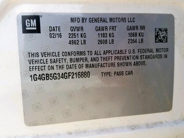 1G4GB5G34GF216880 - 2016 BUICK LACROSSE WHITE photo 10