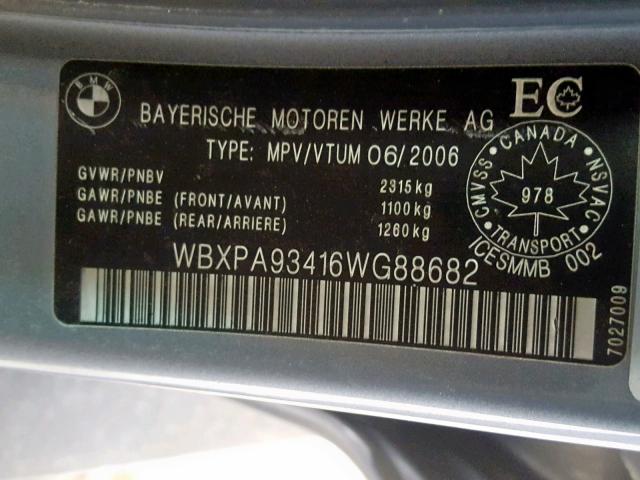 WBXPA93416WG88682 - 2006 BMW X3 3.0I GRAY photo 10