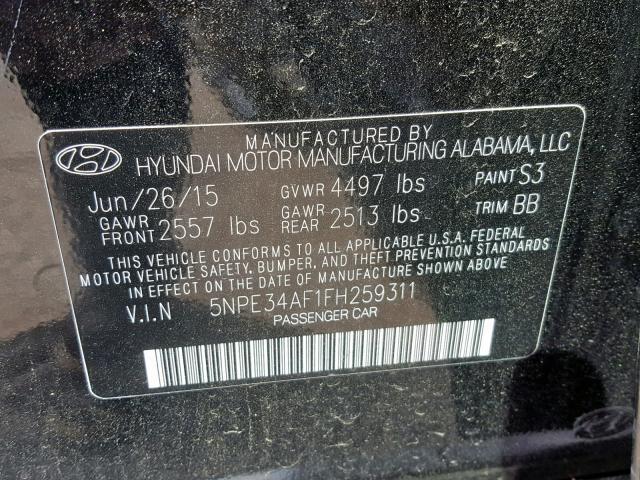 5NPE34AF1FH259311 - 2015 HYUNDAI SONATA SPO BLACK photo 10