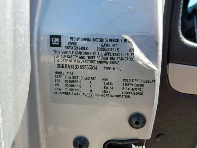 3GNDA13DX8S535514 - 2008 CHEVROLET HHR LS Արծաթագույն լուսանկար 10