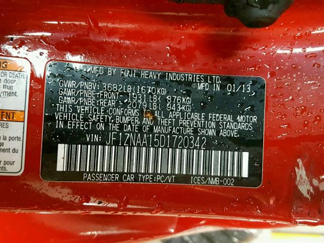 JF1ZNAA15D1720342 - 2013 TOYOTA SCION FR-S RED photo 10