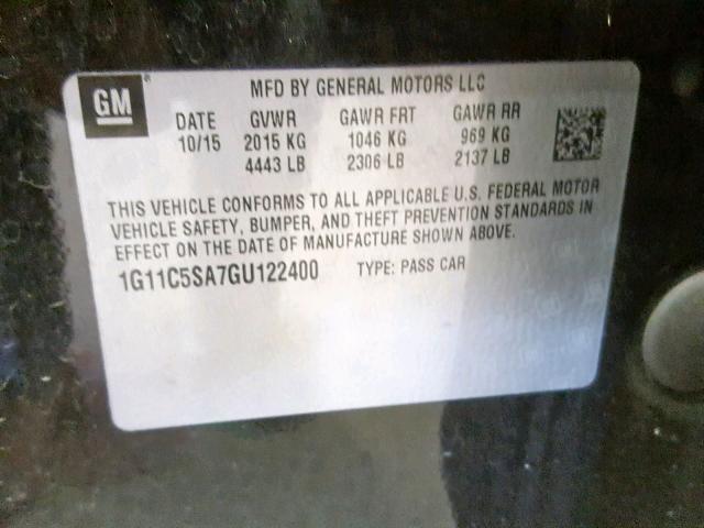 1G11C5SA7GU122400 - 2016 CHEVROLET MALIBU LIM 黑色 照片 10