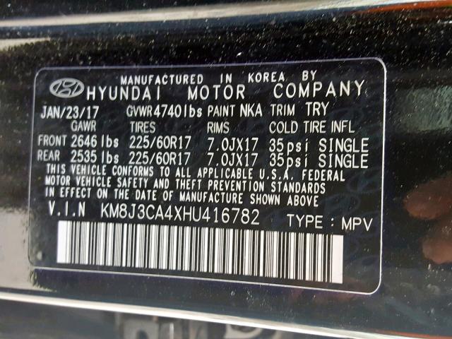 KM8J3CA4XHU416782 - 2017 HYUNDAI TUCSON LIM BLACK photo 10