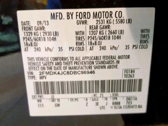 2FMDK4JC8DBC96946 - 2013 FORD EDGE SEL BROWN photo 10