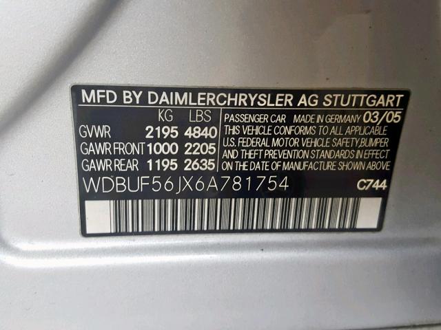 WDBUF56JX6A781754 - 2006 MERCEDES-BENZ E 350 SILVER photo 10