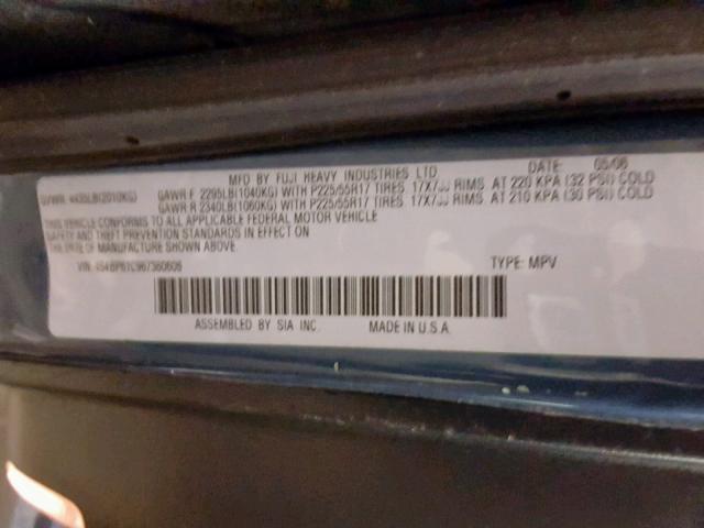 4S4BP61C967360606 - 2006 SUBARU LEGACY OUT BLUE photo 10