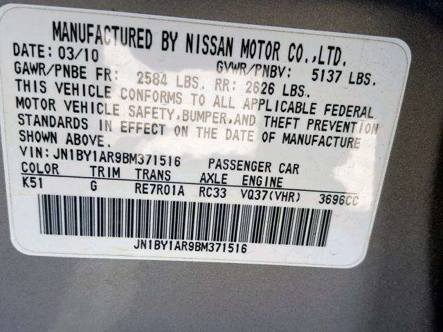 JN1BY1AR9BM371516 - 2011 INFINITI M37 X SILVER photo 10